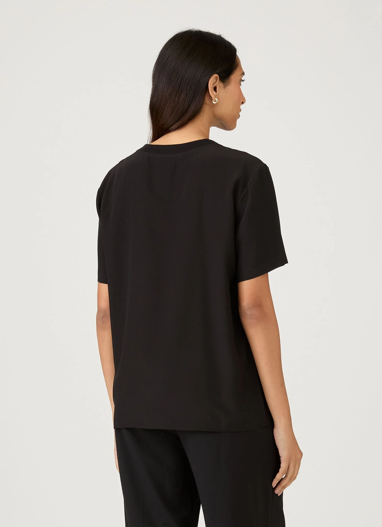 Women's Woven Silk T-shirt in Black - Image 3