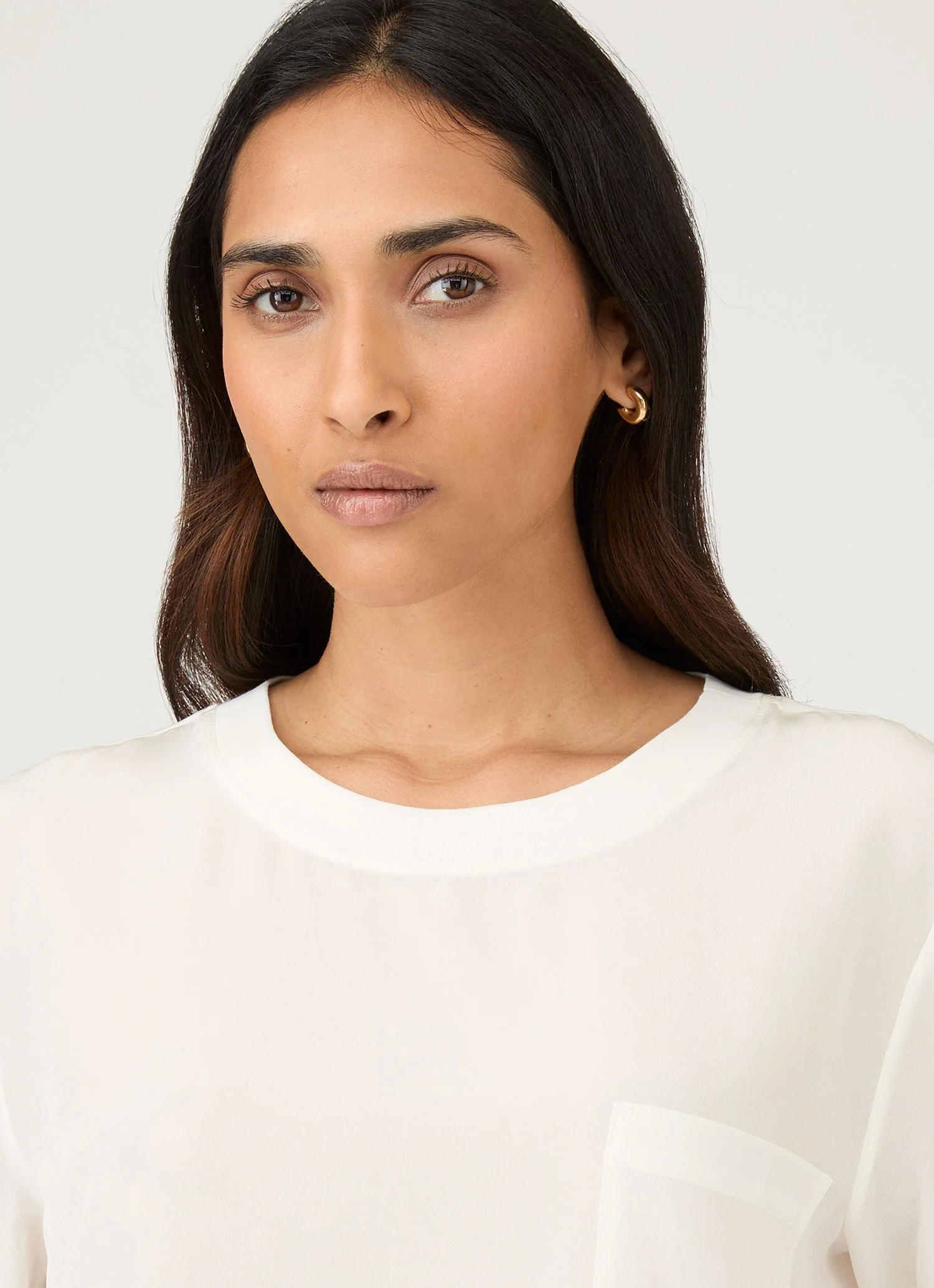 Women's Woven Silk T-shirt in Ecru - Image 4